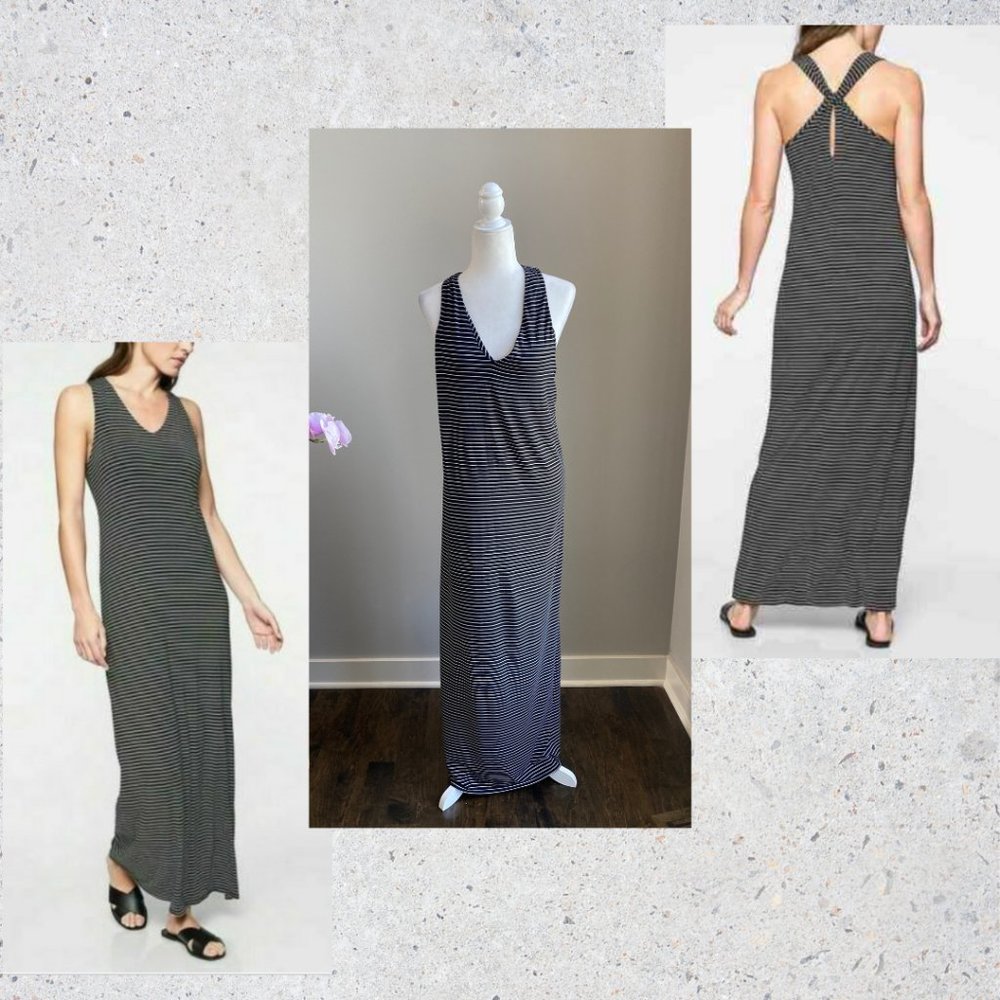 Athleta Stripe B&W Getaway Maxi Dress Medium
